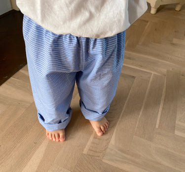 Cotton Pants, Blue Double White Stripes