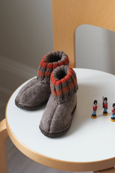 Hjemmesko i Uld Beige & Orange