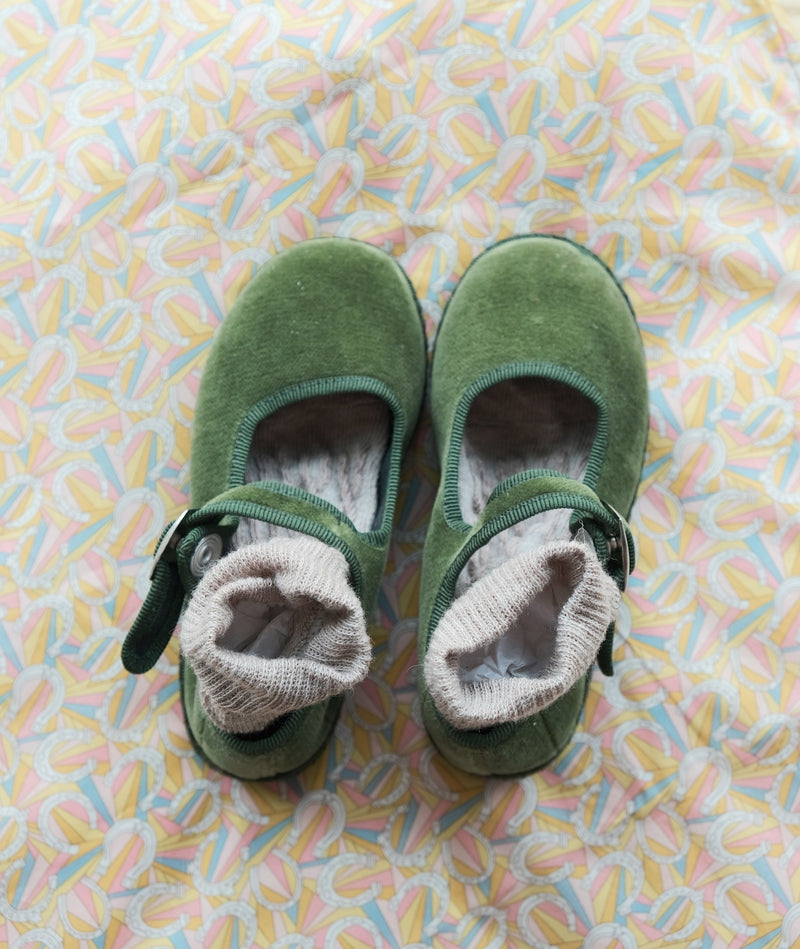Maryjane Loafers, Green Velvet