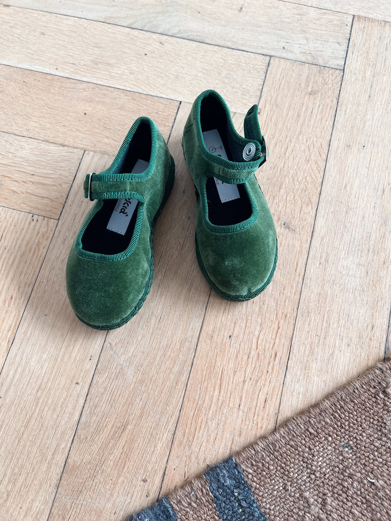 Maryjane Loafers, Green Velvet